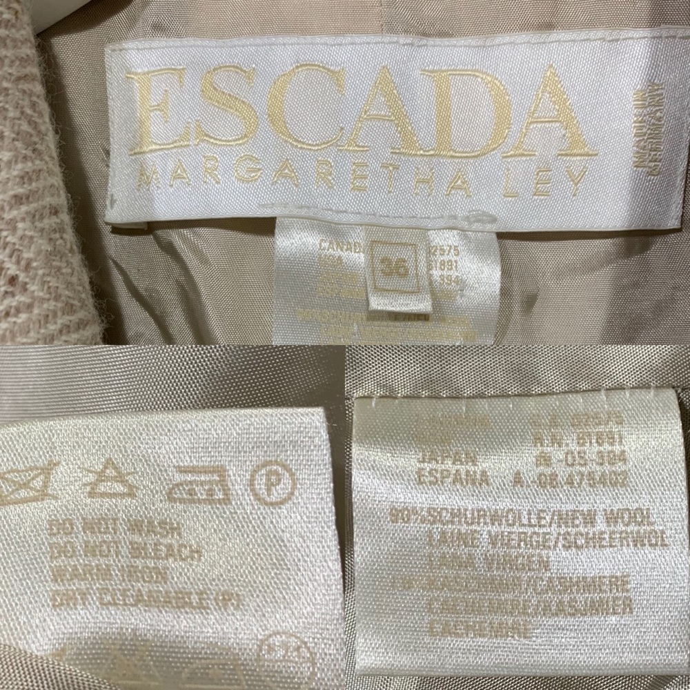 Escada Cashmere Old Money Wool Blazer Herringbone Tweed Oatmeal Ecru Tan Sz 36 - Picture 5 of 9